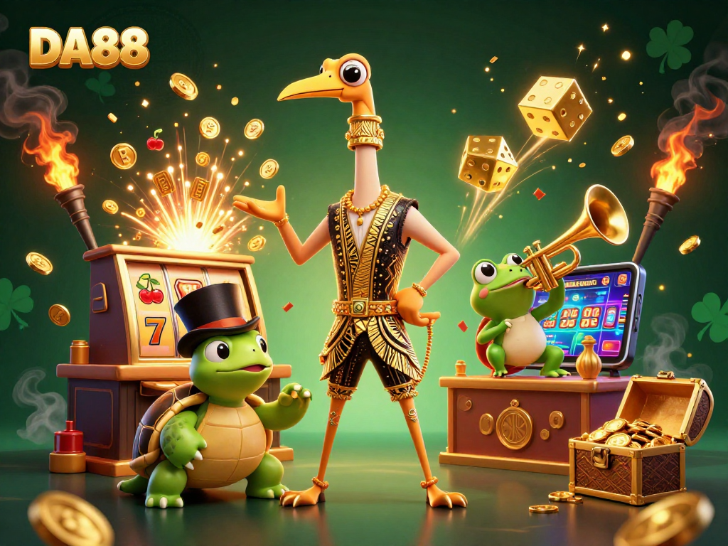 Experience the thrill of DA88's casino excitement with vibrant characters and jackpots!
